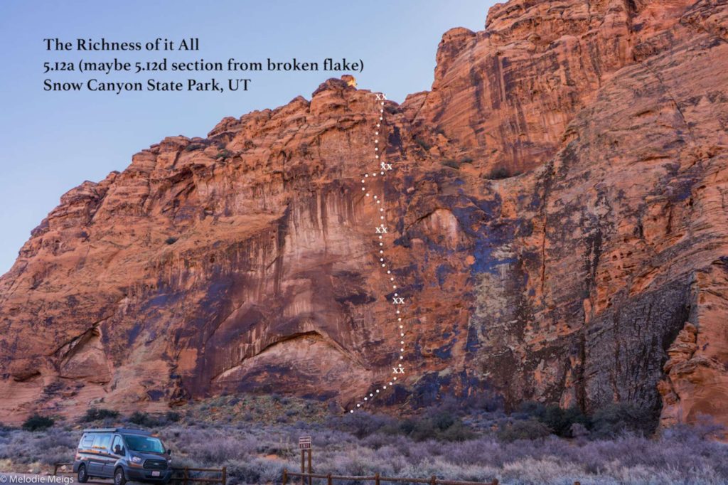 snow canyon state park, UT climbing richness of it all 12a